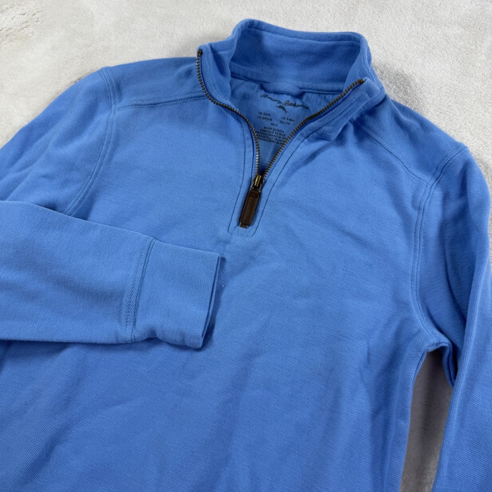 Tommy Bahama Boys Blue Cotton Pique Quarter Zip Pullover Sweater Size S 5/6
